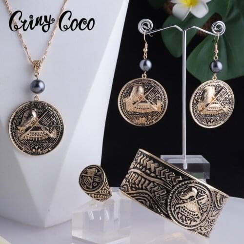 Flag Jewelry Sets Drum Symbolizing Peace Rings Earring Polynesian Shield Motion Nacklace Brecelets set for Women Party wedding
