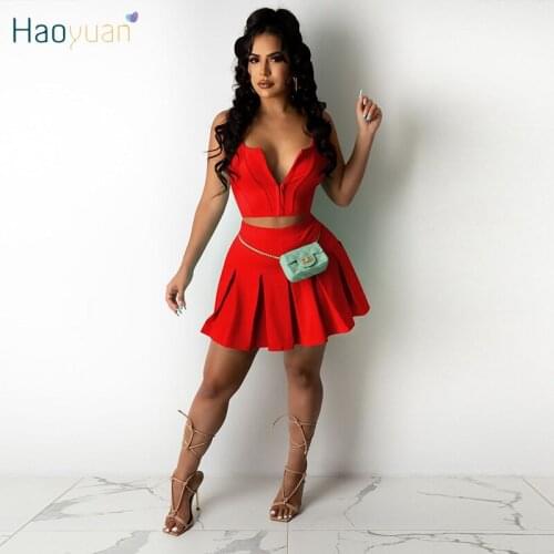 HAOYUAN Sexy Two Piece Set Zip Sleeveless Crop Top Shorts Mini Skirt Summer Outfits for Women Sporty Wear Tracksuit Matching Set