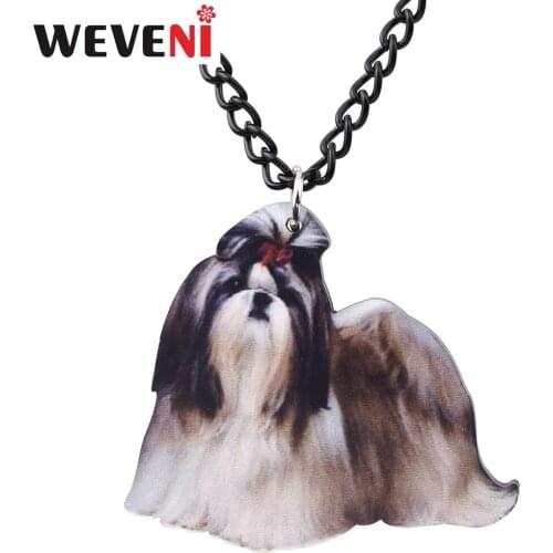 WEVENI Acrylic Anime Elegant Chinese Shih Tzu Dog Necklace Pendant Chain Choker Animal Jewelry For Women Girls Bijoux Accessory