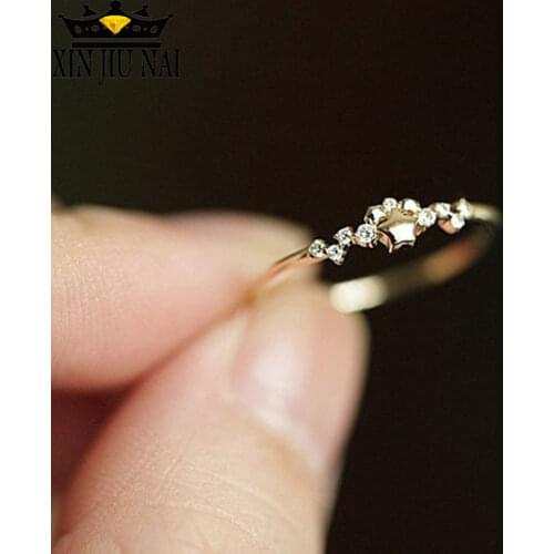 2019 new golden night sky sparkling stars Student girl Temperament woman ring inlaid zircon CZ jewelry anniversary party gift