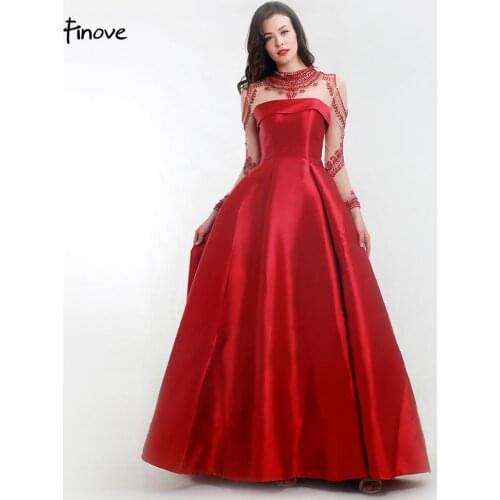 Finove Evening Dress Long 2020 New Robe de soiree Full Sleeves Sexy Cut Out Shoulders Beading A Line Formal Party Woman Dress
