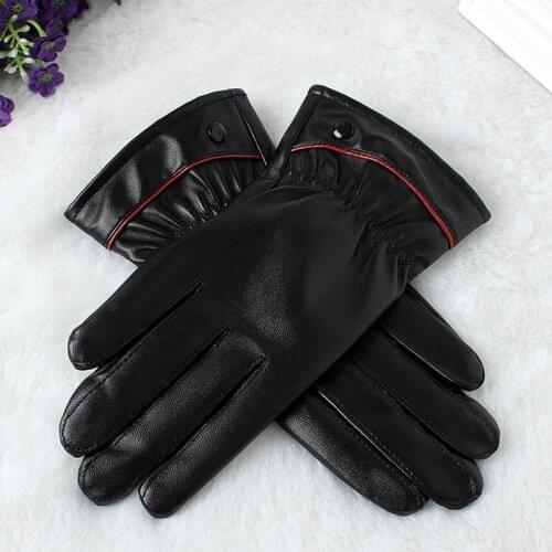 Winter Female Thicken Plus Coral Velvet Warm PU Leather Outdoor Sports Cycling Gloves Women Full Finger Driving Glove Mitten A52
