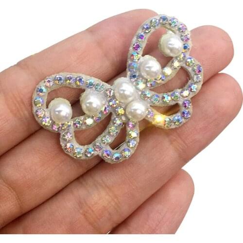 10-30Pcs 4CM Pearl Rhinestone Nonwoven Butterfly Scrapbook DIY Craft Hairpin/Clothing/Hat/Bag/Gift Box Decoration Embellishment