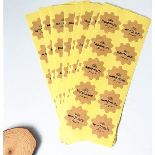 100PCS/lot Flower Round design "Handmade for you" series Kraft paper seal sticker Christmas DIY note gift Labels