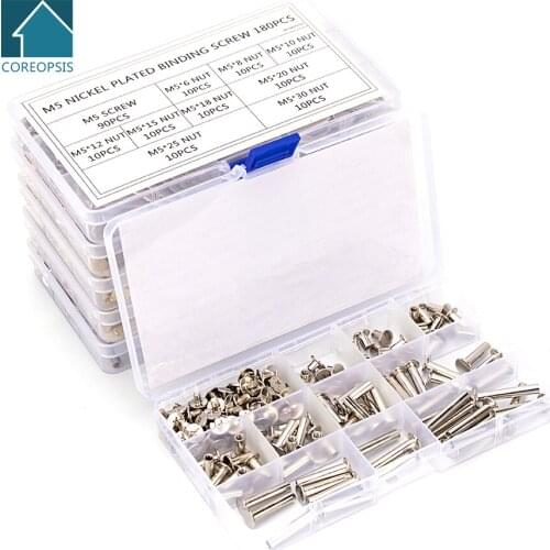 180PCS 60PCS M5 Phillips Chicago Binding Screws Nickel Brass Plated Assortment Kit DIY Tool Accessories Replacement Set S33