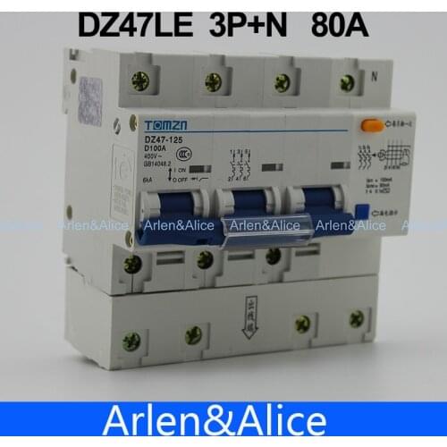DZ47LE 3P+N 80A D type 400V~ 50HZ/60HZ Residual current Circuit breaker with over current and Leakage protection RCBO