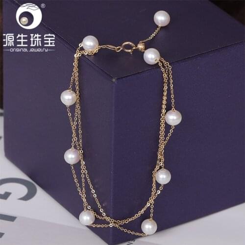 YS Triple Row 18K Solid Gold Bracelet 5-6mm Natural Cultured Chinese Freshwater Pearl Bracelet Fine Jewelry For Wedding