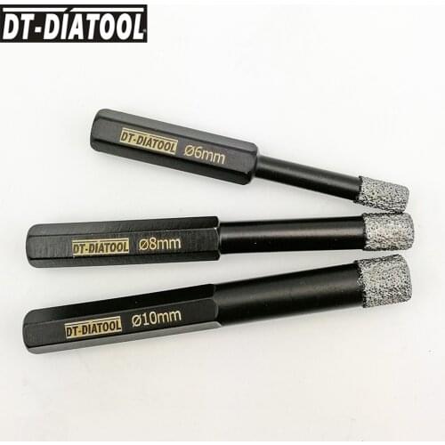 DT-DIATOOL 3pcs/set Dia 6/8/10mm Dry Vacuum Brazed diamond drilling Core bits with Hex shank drill hole saw for granite marble
