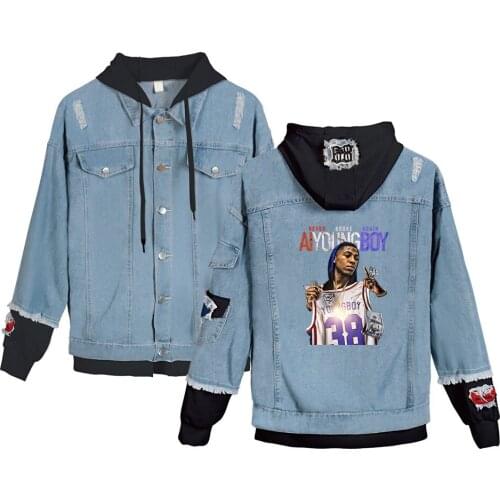 YoungBoy Never Broke Again Denim Jackets Men Women Fake Two Denim Coats High Quality Hip Hop Jackets Streetwear Jacket With Hat