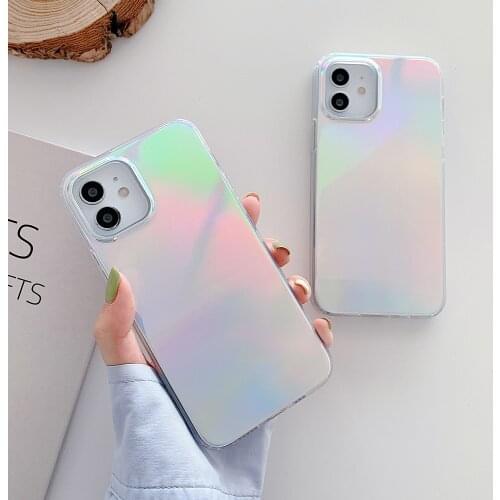 Gradient Rainbow Laser Cases For iPhone 11 Pro Max Phone Case For iPhone 12 X XS XR 7 8 Plus SE2 12mini Acrylic Shiny Covers