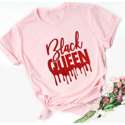 Red Black Queen Letter Print Tshirts WomenS Clothing Melanin Poppin T Shirt Female Summer Tops Tee Shirt Femme T-Shirt