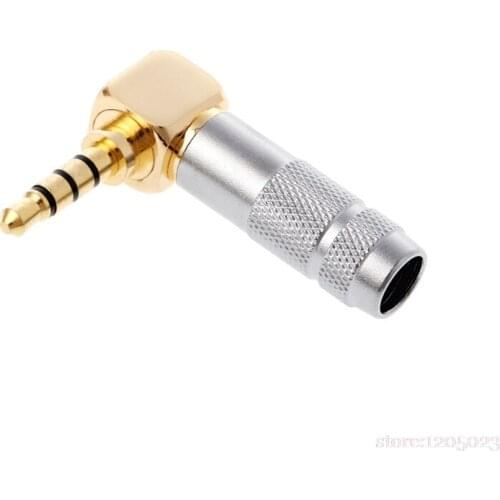 Brass Stereo 3.5mm 4 Pole 90 Degree Repair Headphone Jack Plug Cable Solder