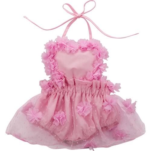 Lovely Newborn Baby Girl Floral Clothes Ruffle Sleeveless Romper Holiday Dress Princess Halter 3D Flower Dresses Party
