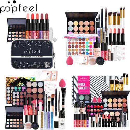 POPFEEL Carry All Trunk Professional Makeup Set - Eyeshadow,Lipstick,Concealer,Makeup Brushes With Clear Bag