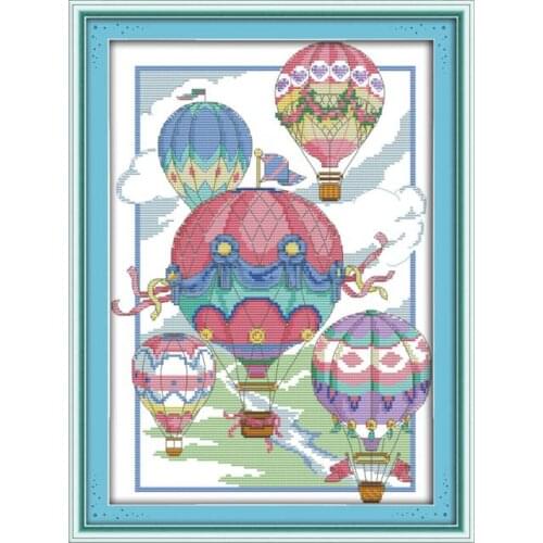 The illusion of hot-air balloons cross stitch kit cartoon 14ct count print canvas stitching embroidery DIY handmade needlework