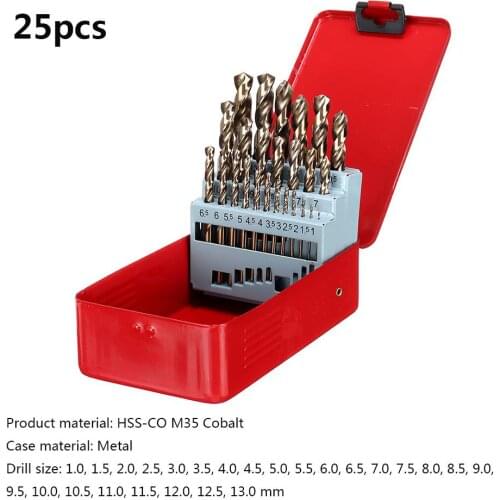 13/19/25pcs M35 Cobalt Drill Bit Set High Speed Steel Twist Drill Hole With Metal Case Woodworking Metal Cutter Set
