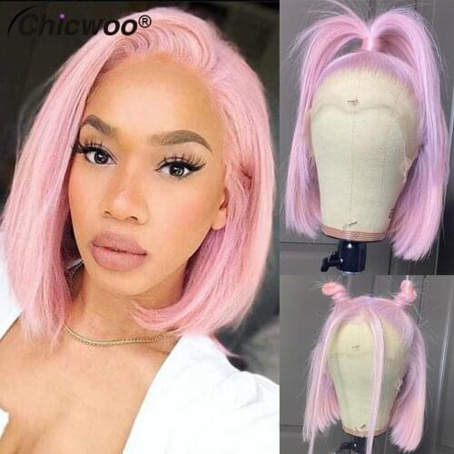 Pink Short BOB Wig Lace Front Human Hair Wigs For Women Preplucked Brazilian Remy Transparent Pink Colored Lace Front Wigs 150