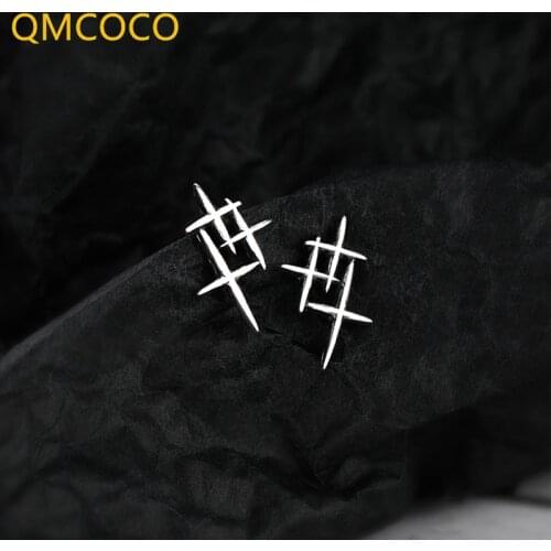 QMCOCO 925 Silver Stud Woman 2021 New Style Trend Simple Punk Design Cross Fashion Personality Delicate Stud For Woman Man