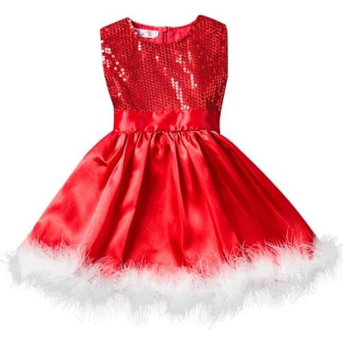 Christmas Dress Girl Baby Seeveless Sequins Belt Wool Red Tutu Dress Kids Party Prom Dresses Elegant Baby Girl Christmas Dress
