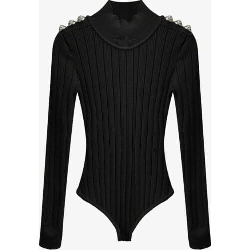 Turtleneck Long Sleeve Solid Color Balck Contracting Mesh Bodycon Striped Sexy Style Jumpsuit Women Spring 2021 Z092