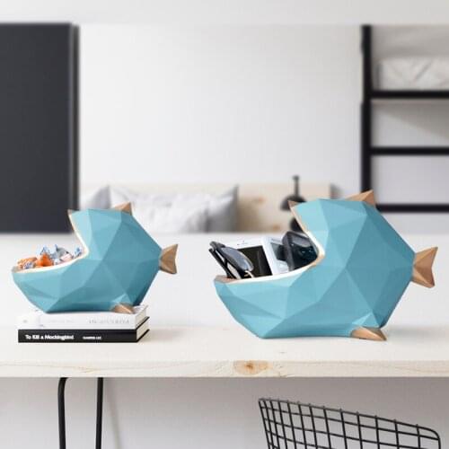 Nordic 3D Geometric Multi-purpose Big Mouth Fish Key Storage Box Resin Craft Home Debris Dried Fruit Plate Animal Ornament Decor