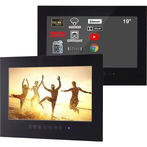 Souria 19" Black Bathroom Waterproof LED Shower TV with Bluetooth Smart Television Luxury Hotel Display