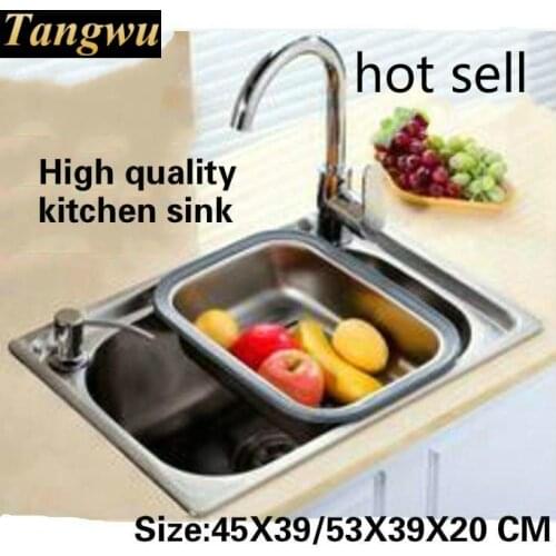 Tangwu Fashion kitchen Food-grade 304 stainless steel water trough the whole stretch small single slot Sink 45X39/53x39x20 CM