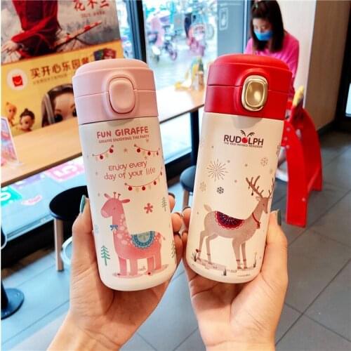 Forest Deer Thermos Water Bottle Vacuum Flask 304 Stainless Steel For Boys and Girl Gift Blue Pink Coffee Mug Insulated Cup