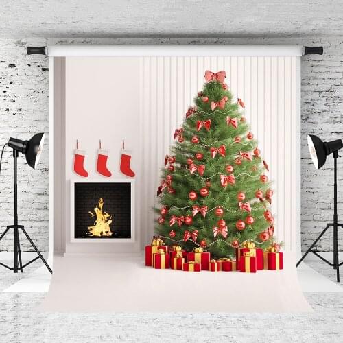 VinylBDS Indoor Christmas Backdrops Photography Christmas Tree Gift Fireplace Red Socks photo backdrops Children photo studio