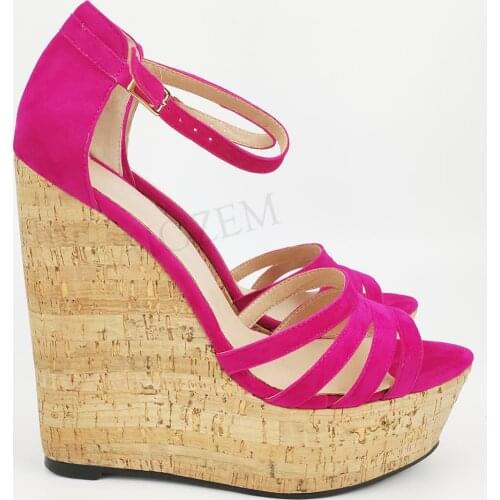 LAIGZEM CHIC Women Sandals Platform Wedges High Heels Party Pumps Faux Suede Shoes Woman Sandalias Verano Large Size 34 43 44 52