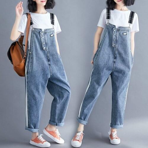 Women Clothing Casual Denim Jumpsuits Autumn Overalls Solid Straps Sleeveless Bandage Jumpsuit Harem Pants Female Rompers Y202