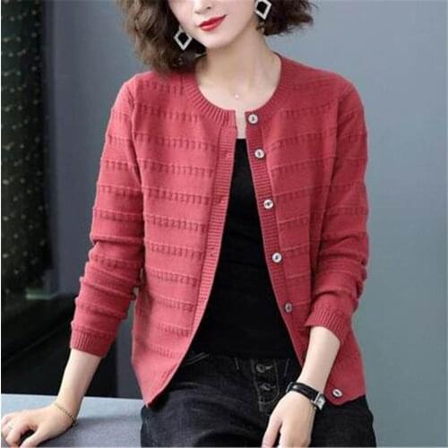 New Fall Autumn 2021 Spring Cardigan Women Fashion Single Breasted O Neck Knitted Coat Sweater Woman Long Sleeve Jumper Femme