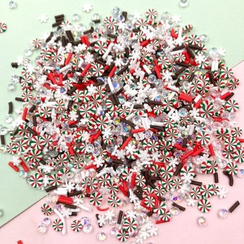 100g Rhinestone Christmas Candy Slices Polymer Hot Clay Sprinkles for Crafts DIY Making Slime Filling Material Accessories
