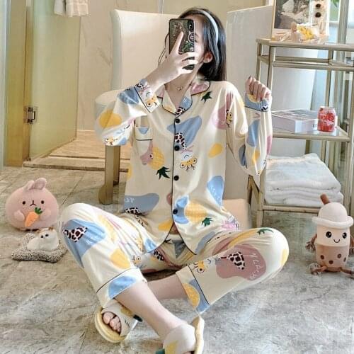 2021 Spring Autumn Long Sleeve Pajama Sets for Women Korean Print Sleepwear Suit Pyjama Homewear Loungewear Pijama Mujer Clothes