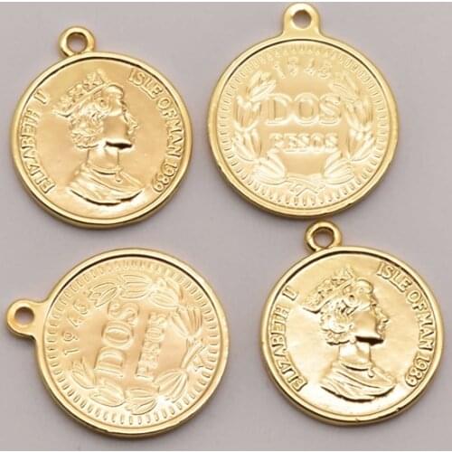 5 Pcs/Lot 18mm 18K Brass Gold-Plated Portrait Logo Tag For Making Diy Necklace Jewelry Bulk Items Wholesale Lots JA0207
