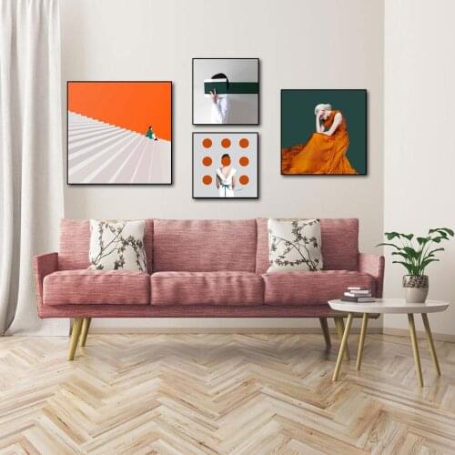 Abstract Beauty Image Canvas Painting Modern Art Wall Pictures for Living Room Fashion Orange Green Home Decor Poster and Print