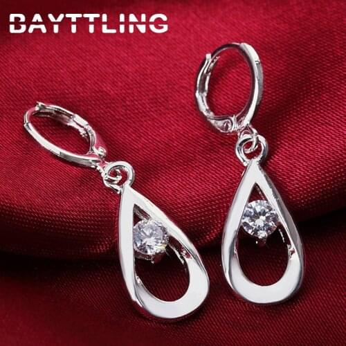 BAYTTLING 925 Sterling Silver White AAA Zircon Water Drop Earrings For Woman Lady Fashion Glamour Gift Wedding Jewelry