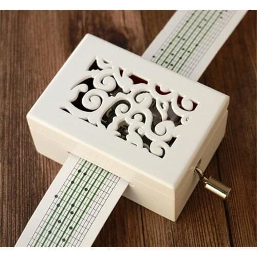 White Vintage Hollow Hand Cranked Music Box for Kid DIY Gift Wooden Music Box Movement 15 Notes+Hole Puncher+20 pcs Blank Note