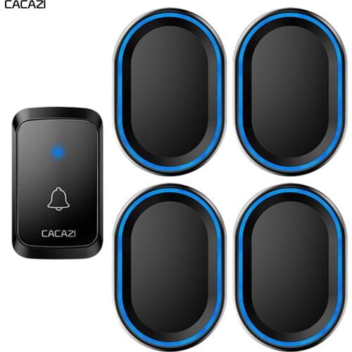 CACAZI Wireless Doorbell Waterproof 300M Remote 1 Button 4 Receiver US EU UK Plug 58 Chimes Home Cordless Door Ring Bell