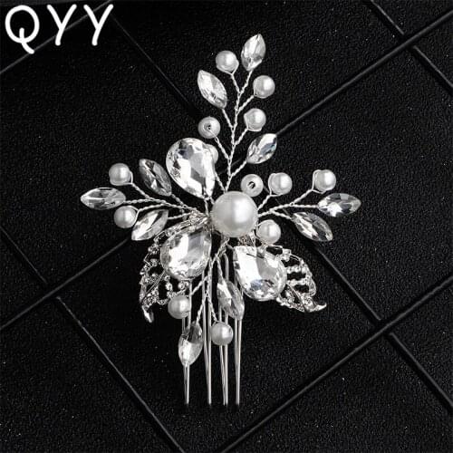 QYY 2019 Fashion Crystal Hair Comb Bridal Alloy Wedding Dress up Hair Accessories Ornaments Handmade Headpieces Hair Clips Combs