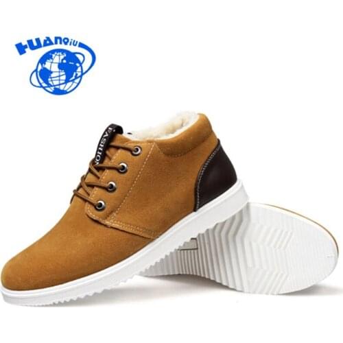 HUANQIU 2018 New Men Boots Solid Color winter new mens shoes plus velvet platform mens snow boots warm and comfortable ZLL266