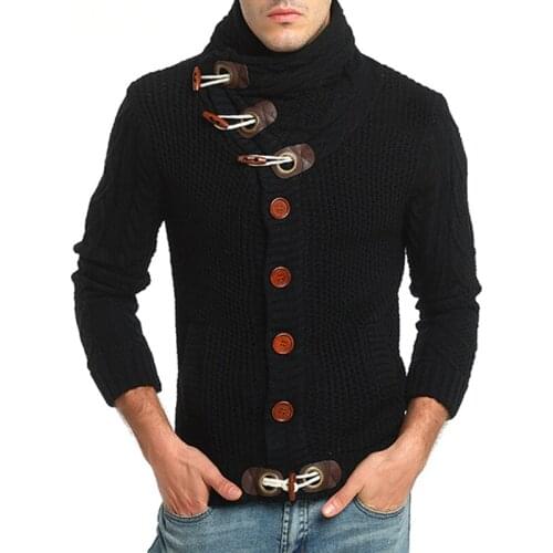 Hot! 2019 New Men Coarse Wool Cardign Sweater Winter Knitting Men Warm Thick Tight Fit Horn buckle Men Sweater Coats