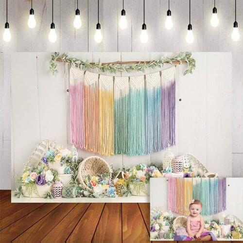 Mehofond 1st Birthday Party Photography Background Spring Colorful Flower Green Plants Backdrop Photo Studio Photozone Photocall