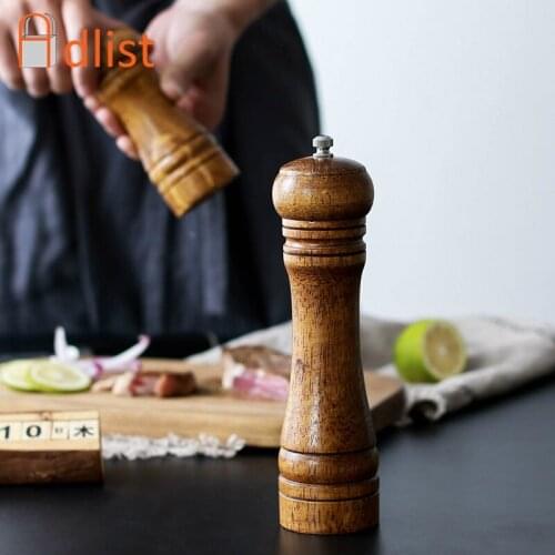1pc Pepper Mill Manual Wooden Cruet Pepper Grinder Condiment Kitchen Gadgets Tool 5 8 10inch Oak Grinder Spice Milling Machine
