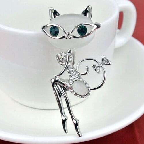 Cute And Sexy Cat Pins And Brooches Wedding Accessories New Fashion 2018 Opal And Rhinestone Wear Glasses Cat Brooches New