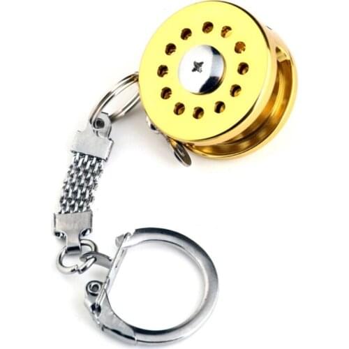 Mini Fly Fishing Reel Keychain Aluminum Alloy Golden Keyring Fishing Tool Gift for Fathers Day
