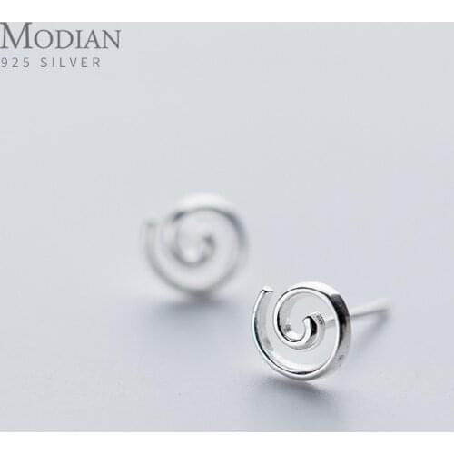 Modian New Sale 100% Pure 925 Sterling Silver Round Geometric Stud Earrings For Women Sterling Silver Fashion S925 Jewelry Gift