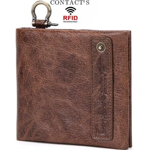 Mens Wallet RFID Anti-theft Brushed Leather Mens Wallet Multi-function Two-fold Wallet Retro Wallet Card Case