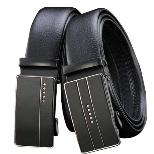 Peikong Luxury Brand Automatic Buckle Designer Mens Boys Belts High Quality Leather Male Fashion Black Vintage Belt For Men