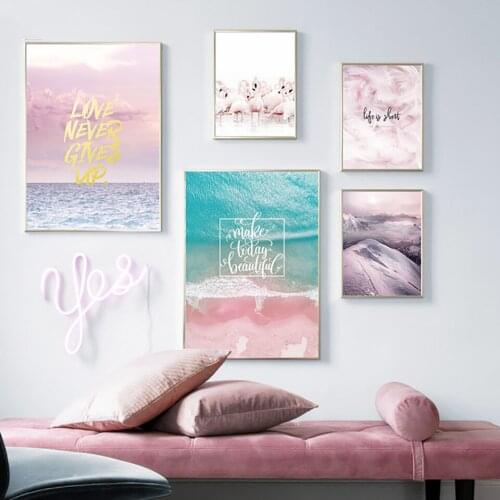 Nordic Flamingo Flower Wall Art Canvas Poster Pink Minimalist Print Painting Scandinavian Cuadros Decoration Picture Living Room